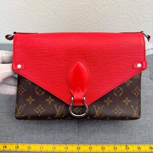 Louis Vuitton Saint Michel Monogram Canvas Red Epi Leather Shoulder Bag